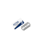 Astra razor blade packaging with a single blade on a white background