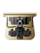 Gold and black hair clipper blade on a white background