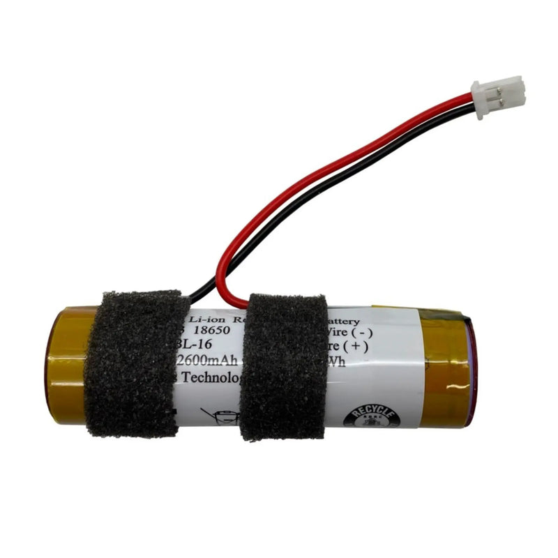 Cylindrical battery with connector on a white background