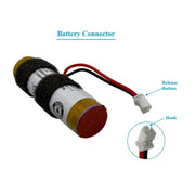 Battery connector with labeled parts on a white background