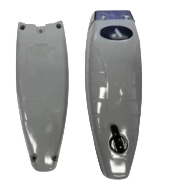 A replacement part kit containing a gray plastic handle, a gray plastic cover, and a silver resealable pouch, displayed against a white background.