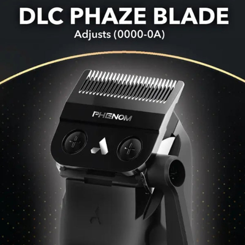 Black hair trimmer with 'PHENOM' branding on a dark background