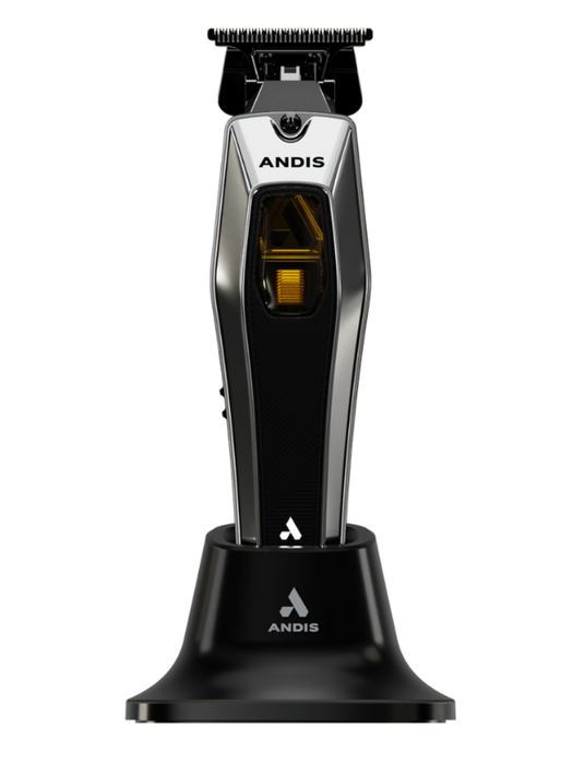 Andis hair trimmer on a base on a white background