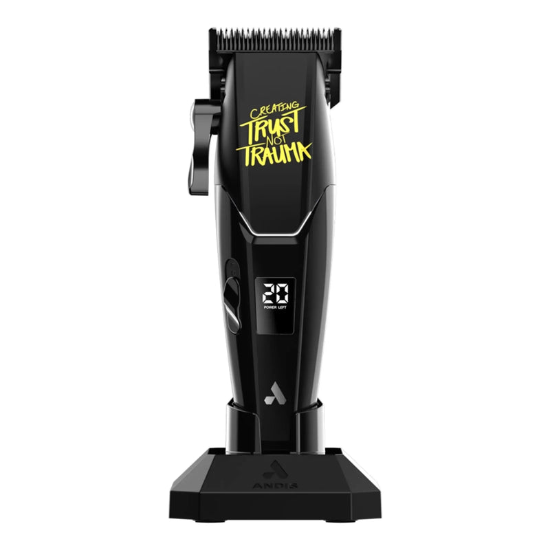 Black hair clipper with digital display on a white background