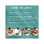 Instructions on how to apply false eyelashes with text and step-by-step images.