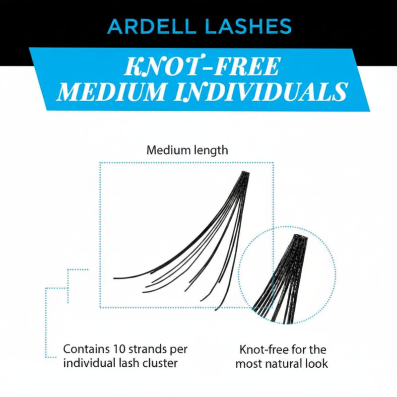 Ardell Lashes Knot-Free Medium Individuals packaging with text and lash illustration.