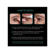 Instructions on how to apply false eyelashes with step-by-step guidance.
