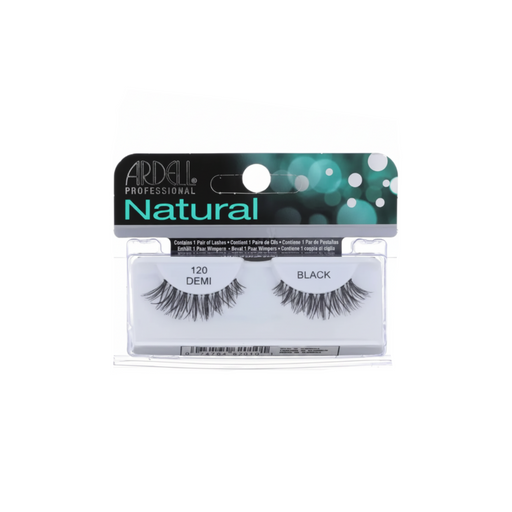 Ardell Natural 120 Demi black false eyelashes packaging on a white background