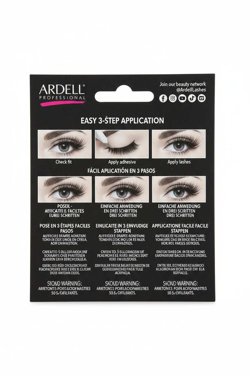 Ardell eyelash packaging with application instructions on a white background