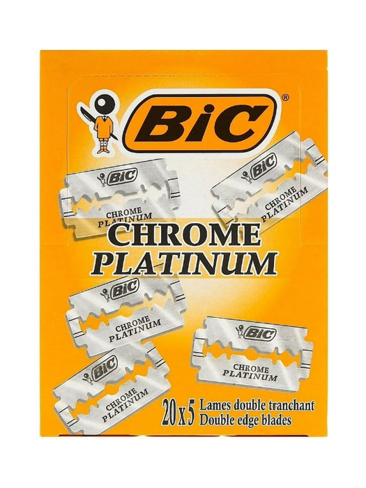 BIC Chrome Platinum double edge blades packaging on an orange background