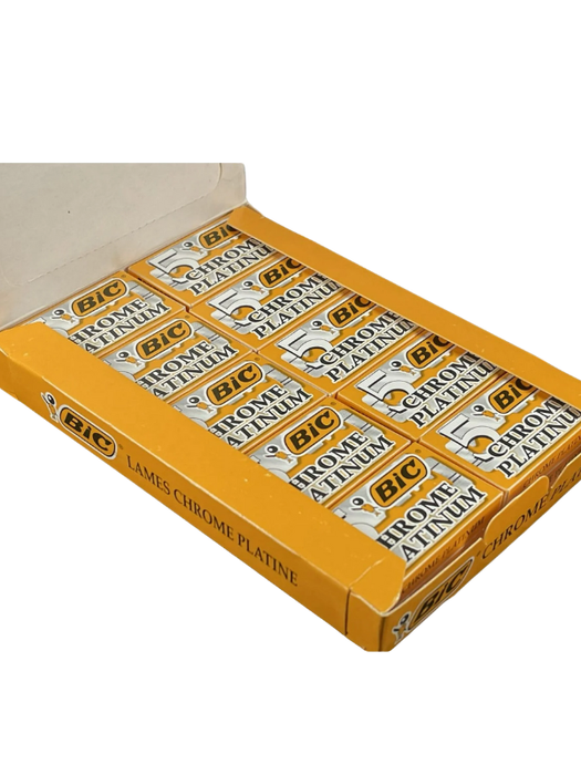 Box of BIC Chrome Platinum razors on a white background