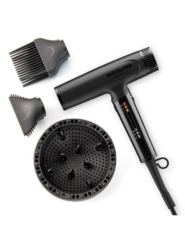 BabylissPRO Nano Titanium High-Speed Hair Dryer matte black accesories