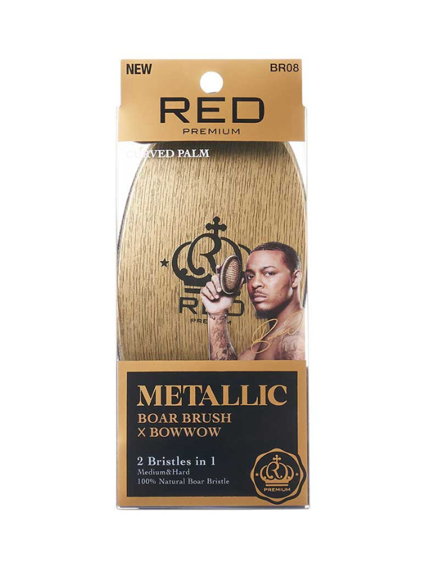Red Premium Palm Brush Mixed 2 in 1 Medium & Hard "Gold Metallic" #BR08