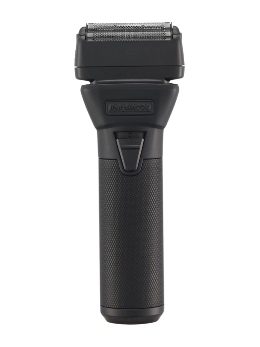 Black electric shaver on a white background