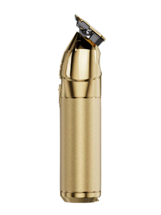 Gold lighter with textured surface on a white background