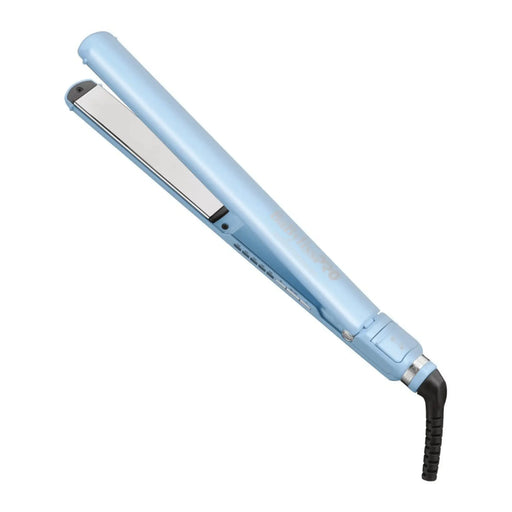 Blue hair straightener on a white background