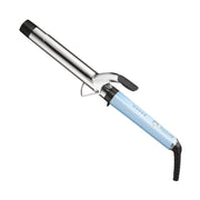 Curling iron with blue handle on a white background