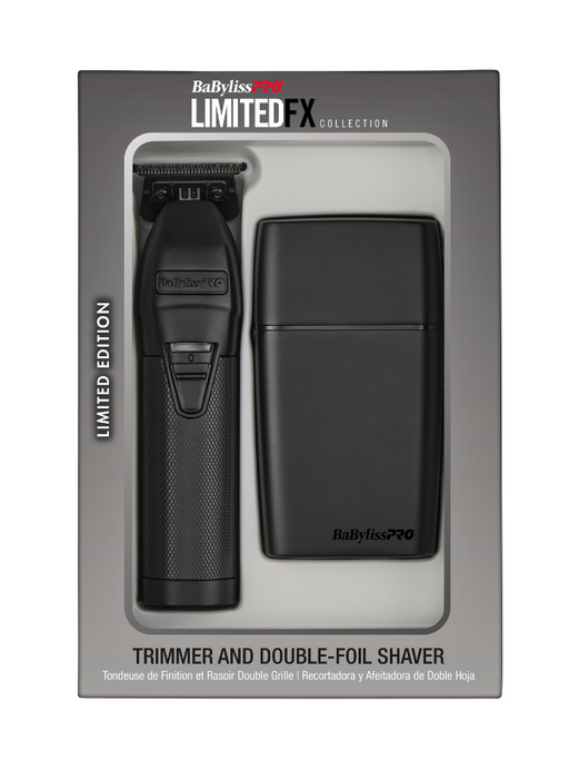 BaBylissPRO LimitedFX Matte Black Trimmer and Double-Foil Shaver Combo Packaging