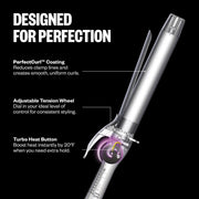 Hair straightener with features highlighted on a black background
