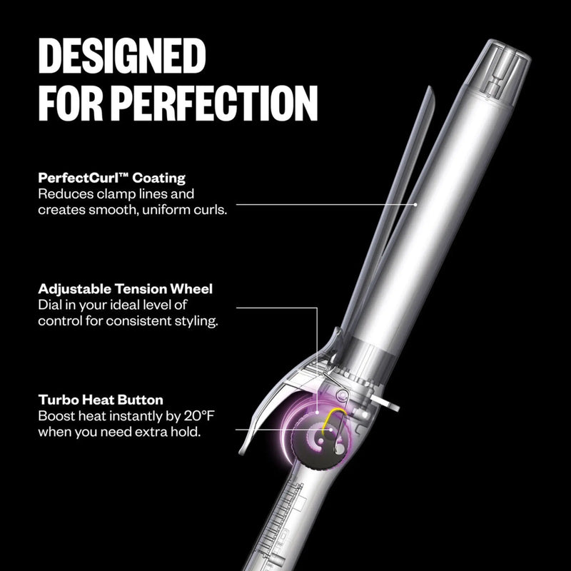Hair straightener with features highlighted on a black background