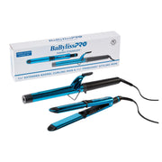 BaBylissPRO Prima 3000 curling iron and straightener alongside its packaging box on a white background 