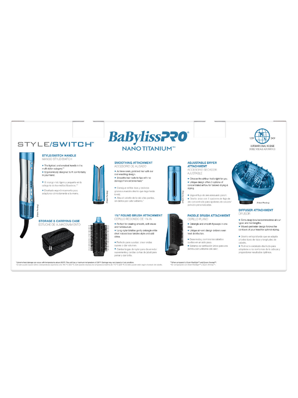 BaBylissPRO Nano Titanium hair styling tool with attachments on a white background