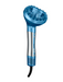 Blue hair dryer with diffuser attachment on a white background