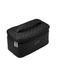 Black quilted cosmetic bag on a white background