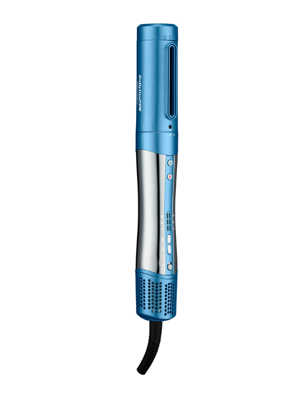 Blue hair straightener on a white background