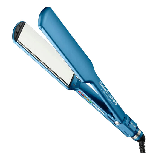 Blue hair straightener on a white background