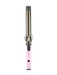 Hair straightener with pink handle and metallic body on a white background