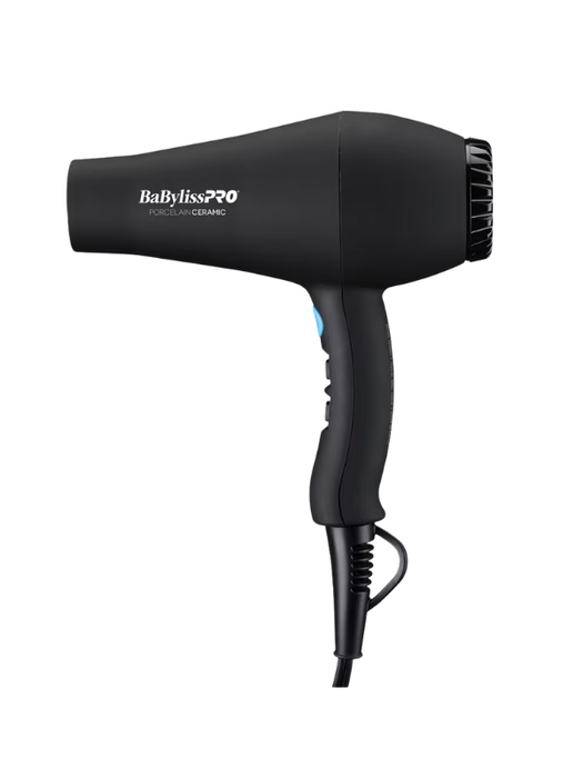 Black BaBylissPRO hair dryer on a white background