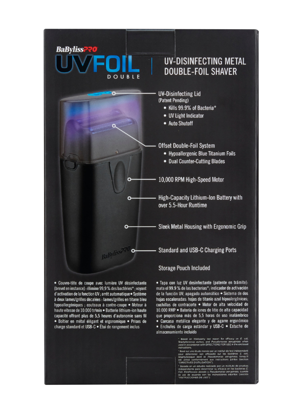 BaBylissPRO-UV-Disinfecting-Matte-Black-Double-Foil-Shaver-Back-Packaging