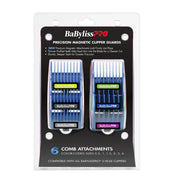 Set of 6 BaBylissPRO Clipper guide set in its packaging labeled precision magnetic clipper guards on a white background 
