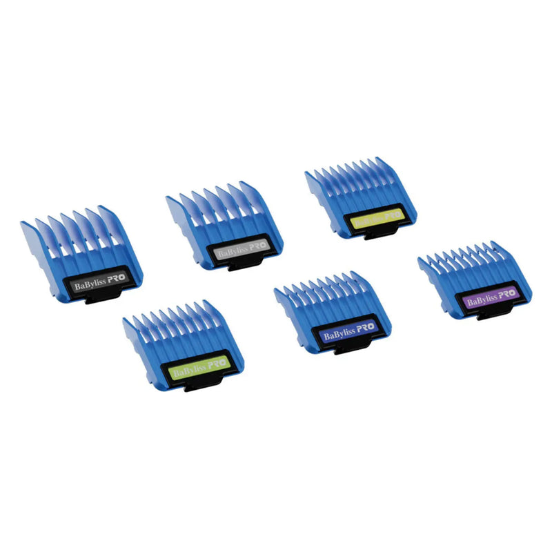 Set of 6 BaBylissPRO Clipper guide set on a white background 