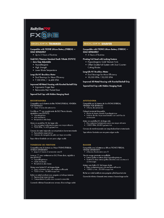 BaBylissPRO FXONE GoldFX Trimmer + Foil Shaver - (Tools Only)