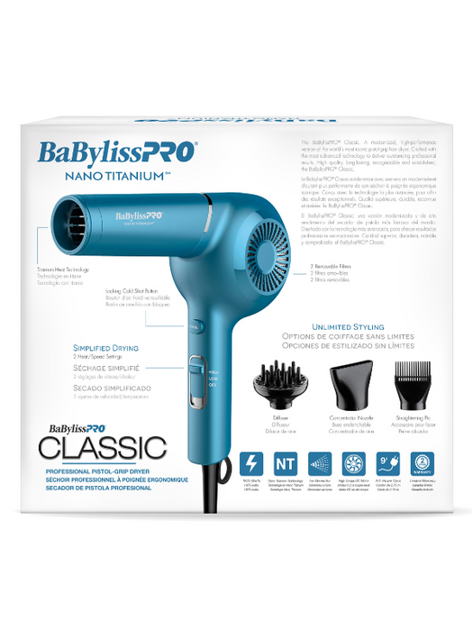 BaBylissPRO Nano Titanium Classic Pistol Hair Dryer (Blue)