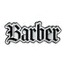 Black and white pin spelling barber on a white background 