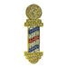 gemstones with barber pole tricolor on a gold pin barber pin on a white background 