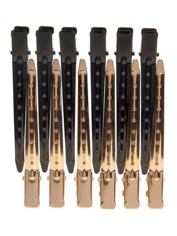 Diane 12 Pack 3 1/2" Black & Gold Duck Bill Clips