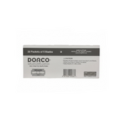 Box of Dorco razor blades with branding and product details on a white background