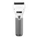 Front view of a white and gray electric foil shaver with a textured grip and a single foil shaving head.