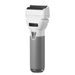 Angled side view of a white and gray BaBylissPRO electric shaver showing the dual foil head and ergonomic handle.