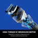 Exploded view of the shaver head and internal components, highlighting the high-torque N1 brushless motor with glowing blue accents to illustrate power and performance.