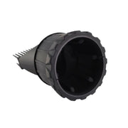 Black plastic fitting with textured surface on a white background