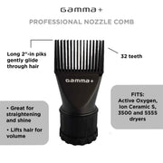 Gamma+ professional nozzle comb with features and text on a white background