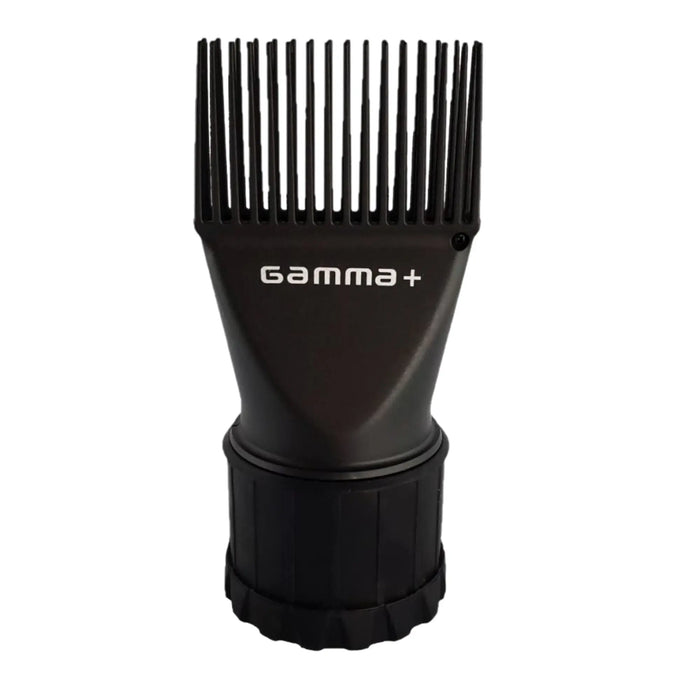 Black hair dryer attachment with 'Gamma+' branding on a white background