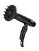 Black hair dryer with diffuser attachment on a white background