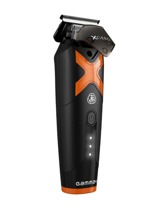 Black and orange grooming tool with brand logo on a white background