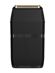 Black electronic device with gold top on a white background